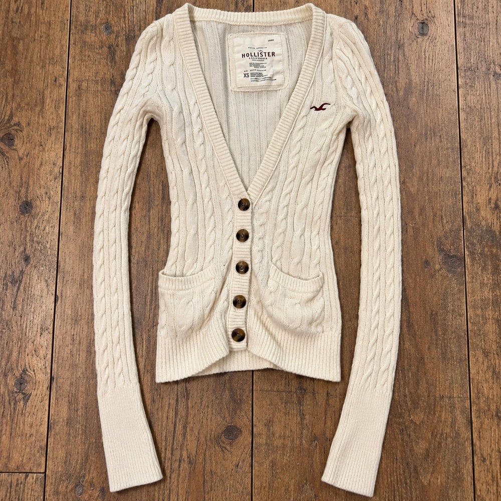 Hollister Womens XS Cable Knit Cardigan Rabbit Hair Blend Sweater Coquette